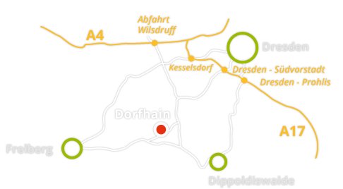 Lageplan - Firmengruppe Kwozalla Dorfhain bei Dresden, Chemnitz, Leipzig und Umgebung