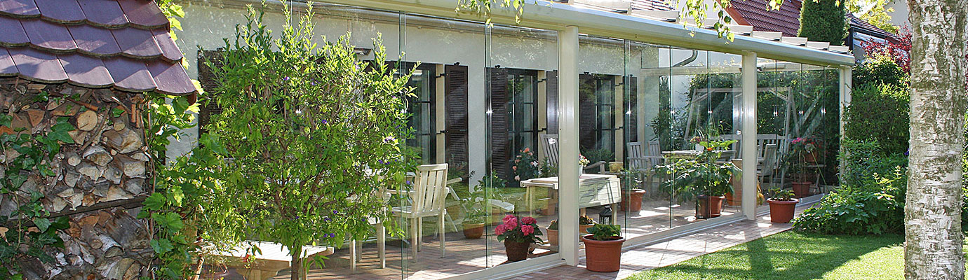 Exklusiver kalt Wintergarten Wintergarten mit Schiebeelementen und Beschattung